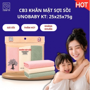Combo 3 - Khăn mặt sợi sồi UNOBABY/04; KT: 25x25cm Combo 3 - Khăn mặt sợi sồi UNOBABY/04; KT: 25x25cm